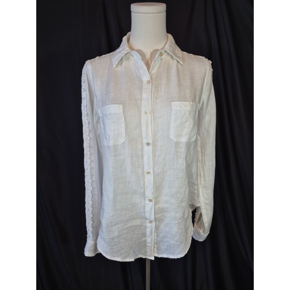 Lilly Pulitzer White Button Down Shirt Crochet Lace Insert Details XXS